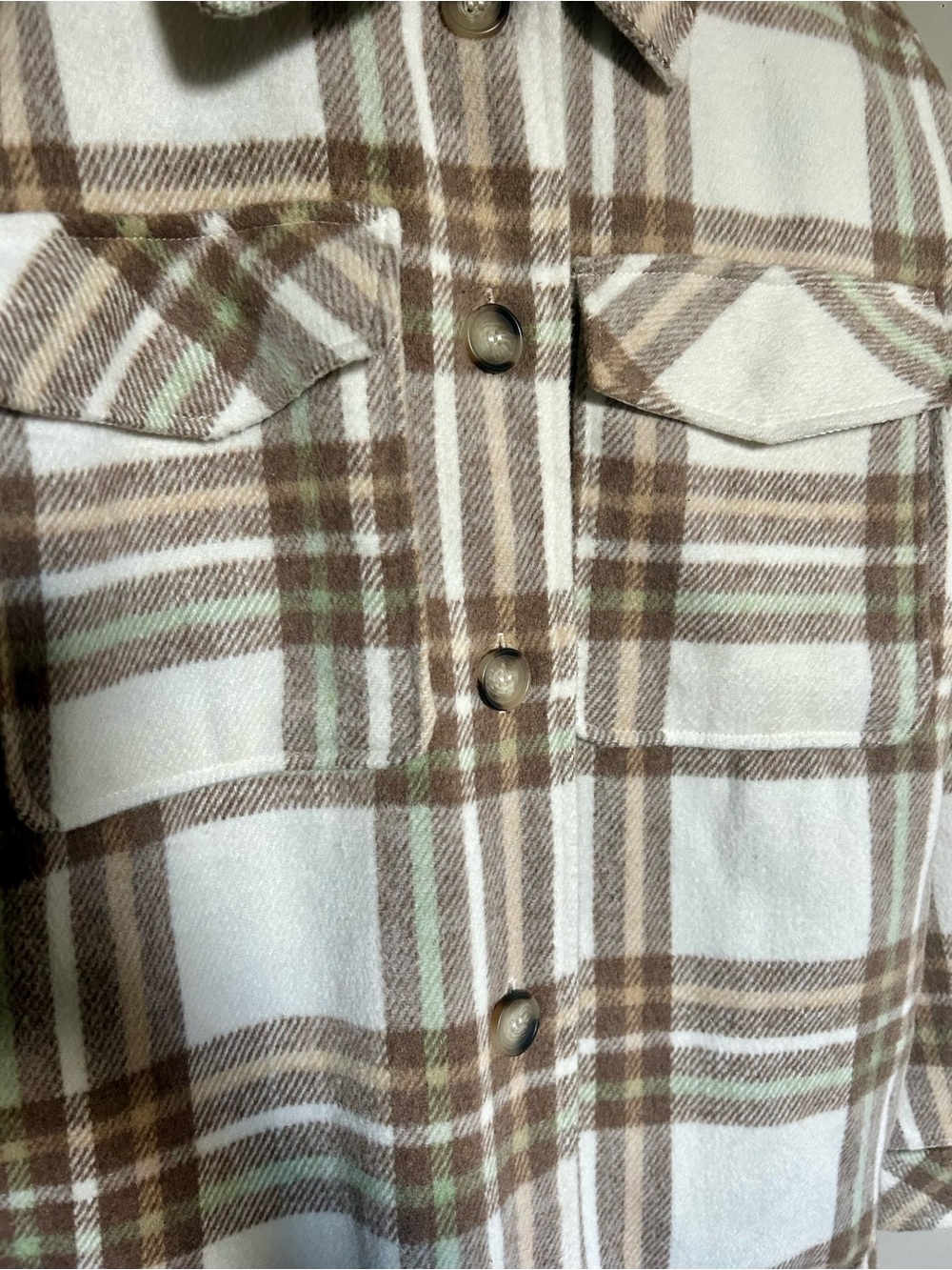 GARAGE plaid shacket in cream, brown, and green - Picture 2 of 12